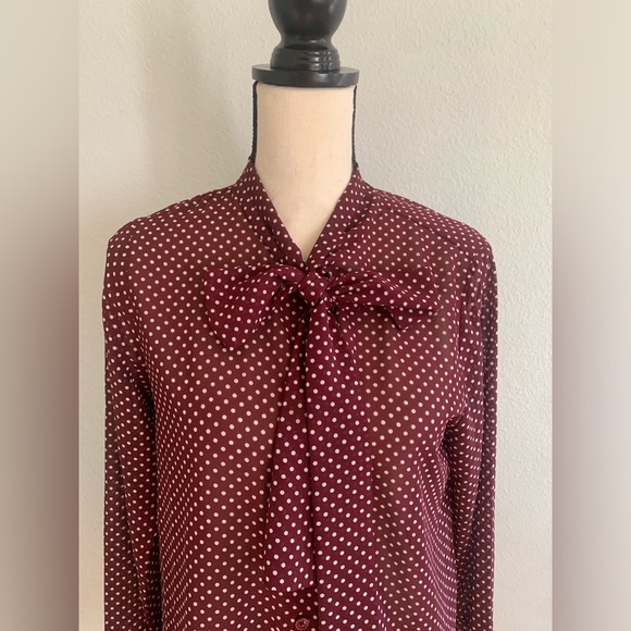 ▪️ Michael Kors Merlot/White Polka-Dot Blouse - Picture 2 of 5
